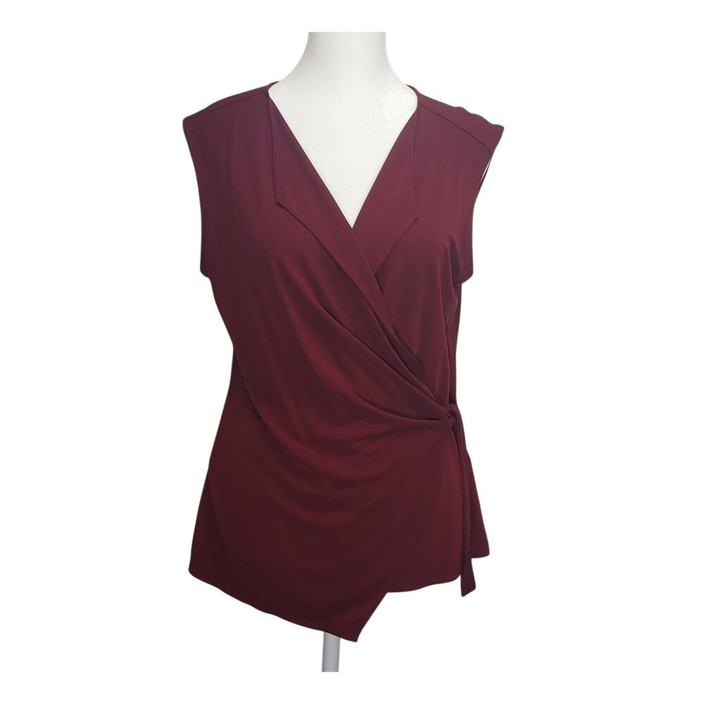 Ann Taylor Medium Wine Red Sleeveless Faux Wrap Top Side Tie Blouse Office Siren